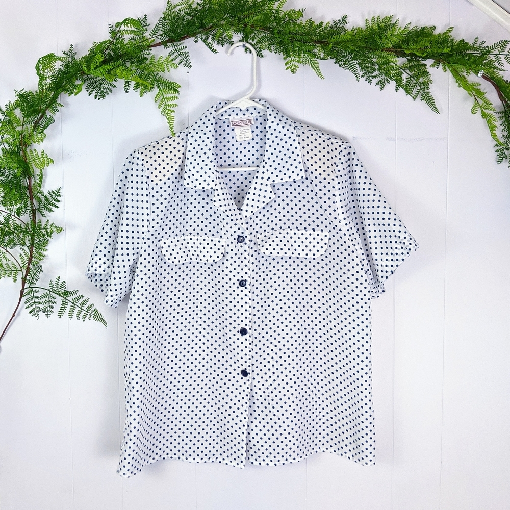 ♻️ Vintage 80s Polka Dot Button Up Top